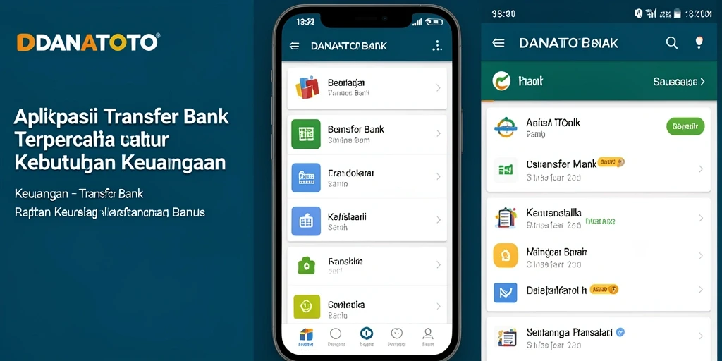 Tampilan antarmuka utama aplikasi Transfer Bank DANATOTO yang user-friendly.