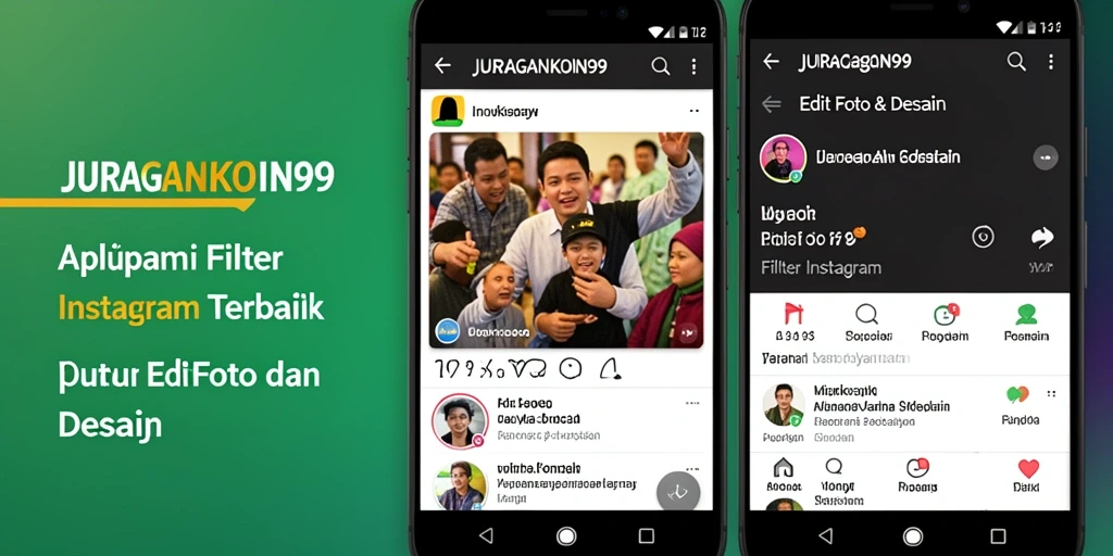 Antarmuka JURAGANKOIN99 dengan berbagai pilihan filter Instagram.