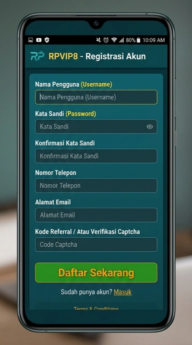 Tampilan halaman daftar rpvip8